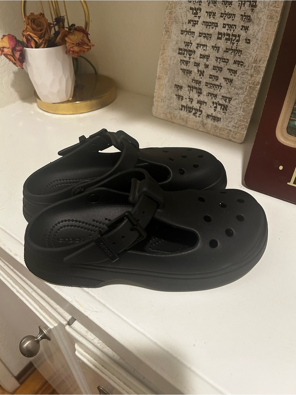 CROCS Women's Black Slip-On Clog Mules with Adjustable Strap Mary Jane